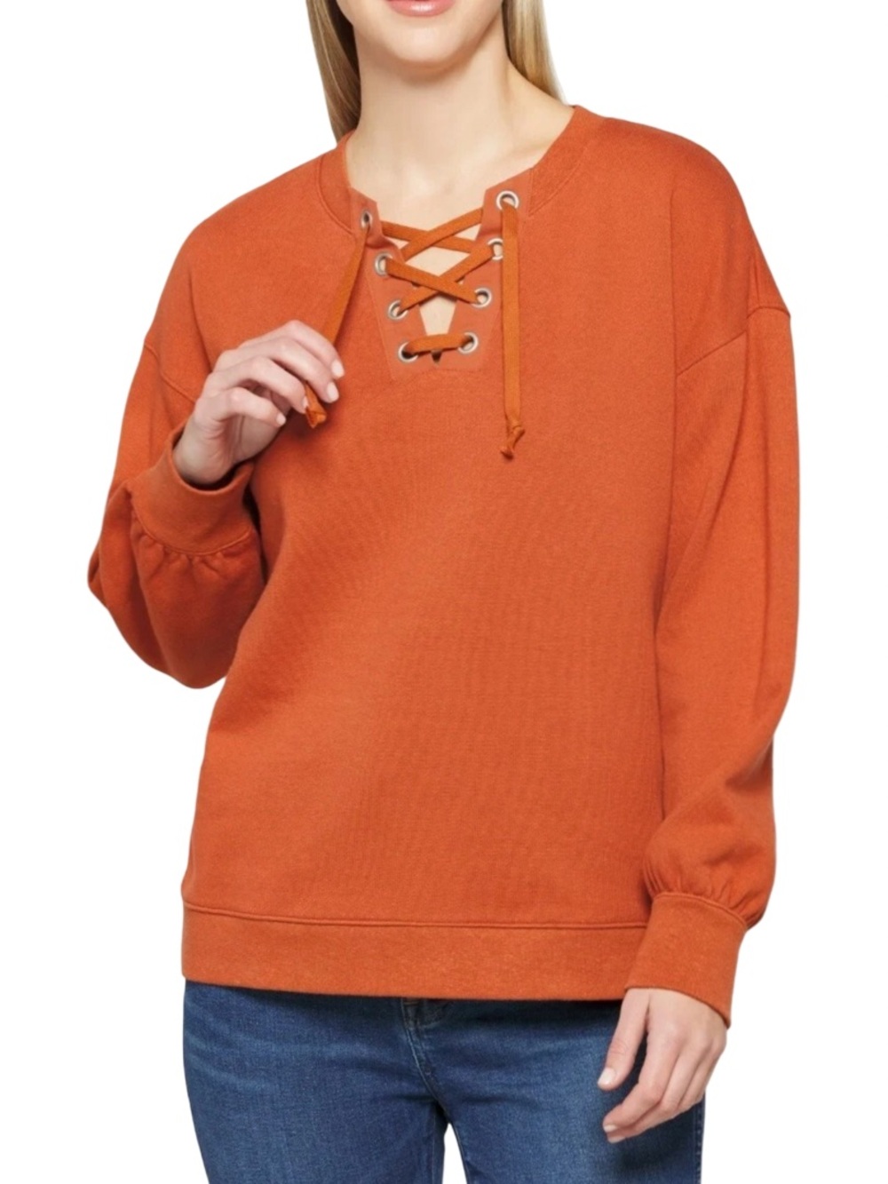 Madewell Women’s Cotton Hemp Lace Up Sweatshirt Rust Size XXS EUC Fall Casual